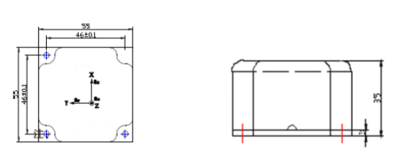 GSACC303M MEMS Accelerometer dimensional diagram showing 55×55×35mm measurements