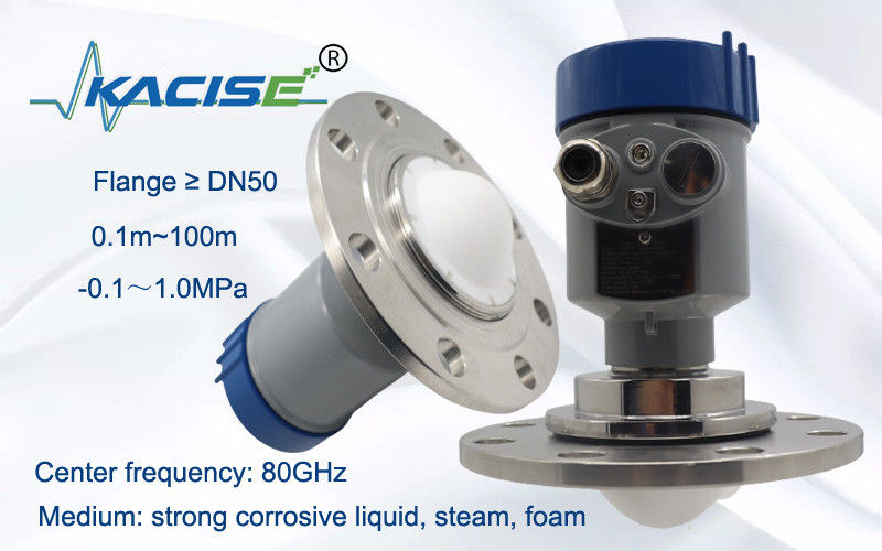 Kacise OEM 80GHz Radar Level Sensor 100m Range FMCW Radar Level Meter com proteção e exibição IP67