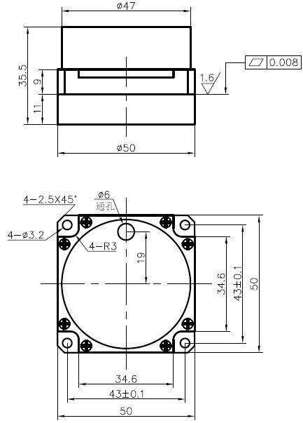 Sensor de taxa angular inercial com ≤ 0,1°/h Bias Drift Compacto 50×50×36mm e 5s Tempo de início