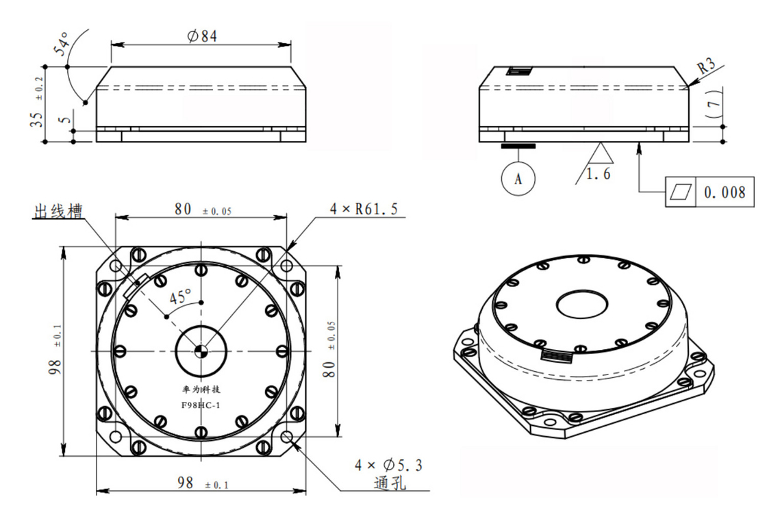 Sensor de giroscópio eletrónico de precisão para navegação ≤ 0,005o/H^1/2 Coeficiente de marcha aleatória