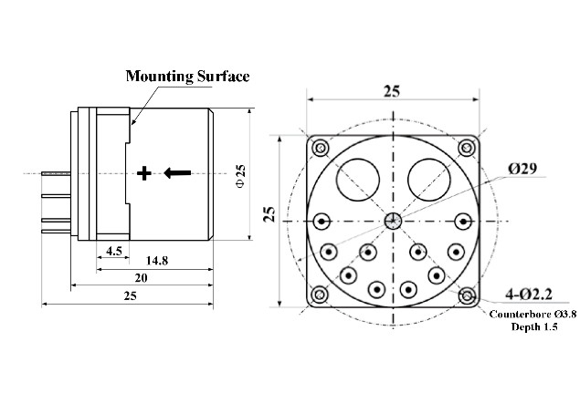 25×25mm KSQA11 Quartz Accelerometer Usado para Medição Durante a Perfuração Na Perfuração de Petróleo