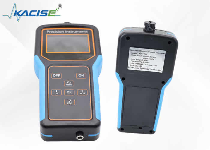 Medidor de caudal Doppler portátil com grau de proteção IP65/IP67, função de armazenamento de dados e bateria de lítio recarregável de 12 V
