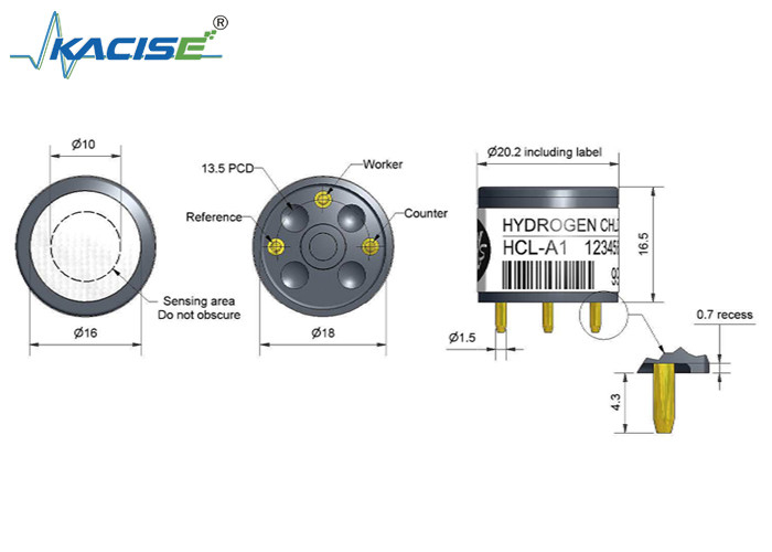 Sensor de cloreto de hidrogénio HCL-A1 com alta linearidade de sensibilidade 0 a 6 corrente zero -3 a 10 ppm