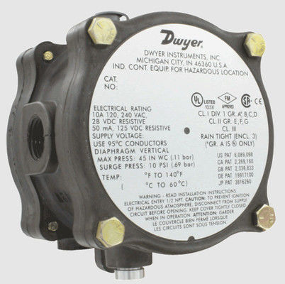 Comutador de pressão diferencial à prova de explosão Dwyer (modelos 1950G-0-B-120-NA e 1950G-00-B-240)