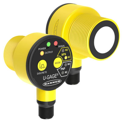 Sensor ultrasônico da série Banner T30UX com compensação de temperatura 4-20mA saída analógica e classificação IP67 para detecção de proximidade industrial
