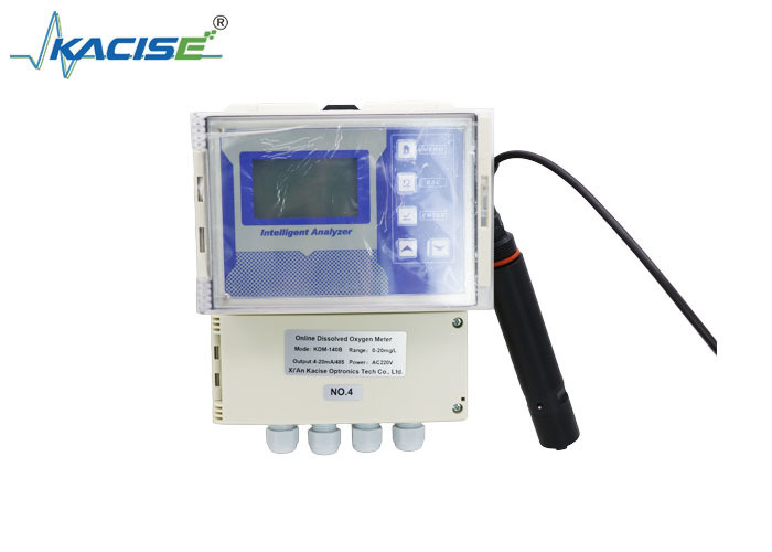Medidor óptico DO em linha montado na parede com gama de medição de 0,00 a 20,00 mg/L, precisão ± 2% F.S. e resolução de 0,01 mg/L